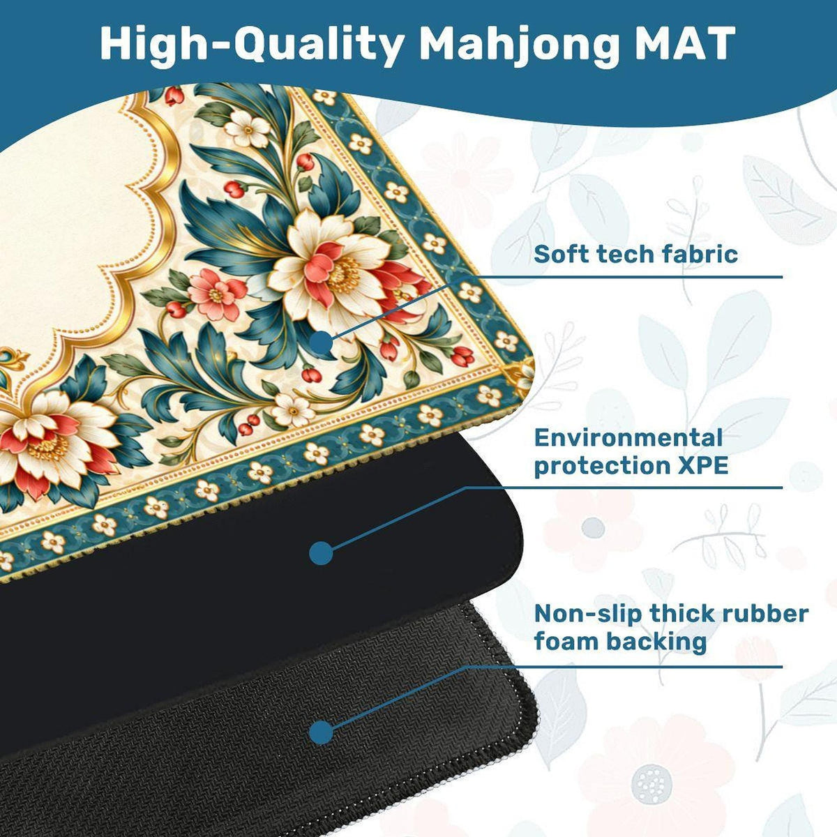 Gilded Garden American Mahjong Mat, Floral Polyester Surface With Rubber Backing