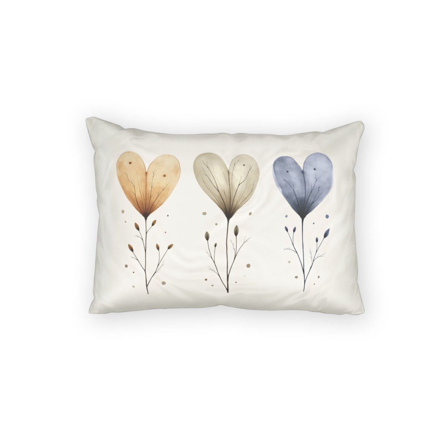 Watercolor Heart Flowers Cotton Pillow Sham | Floral Botanical Accent Pillowcase