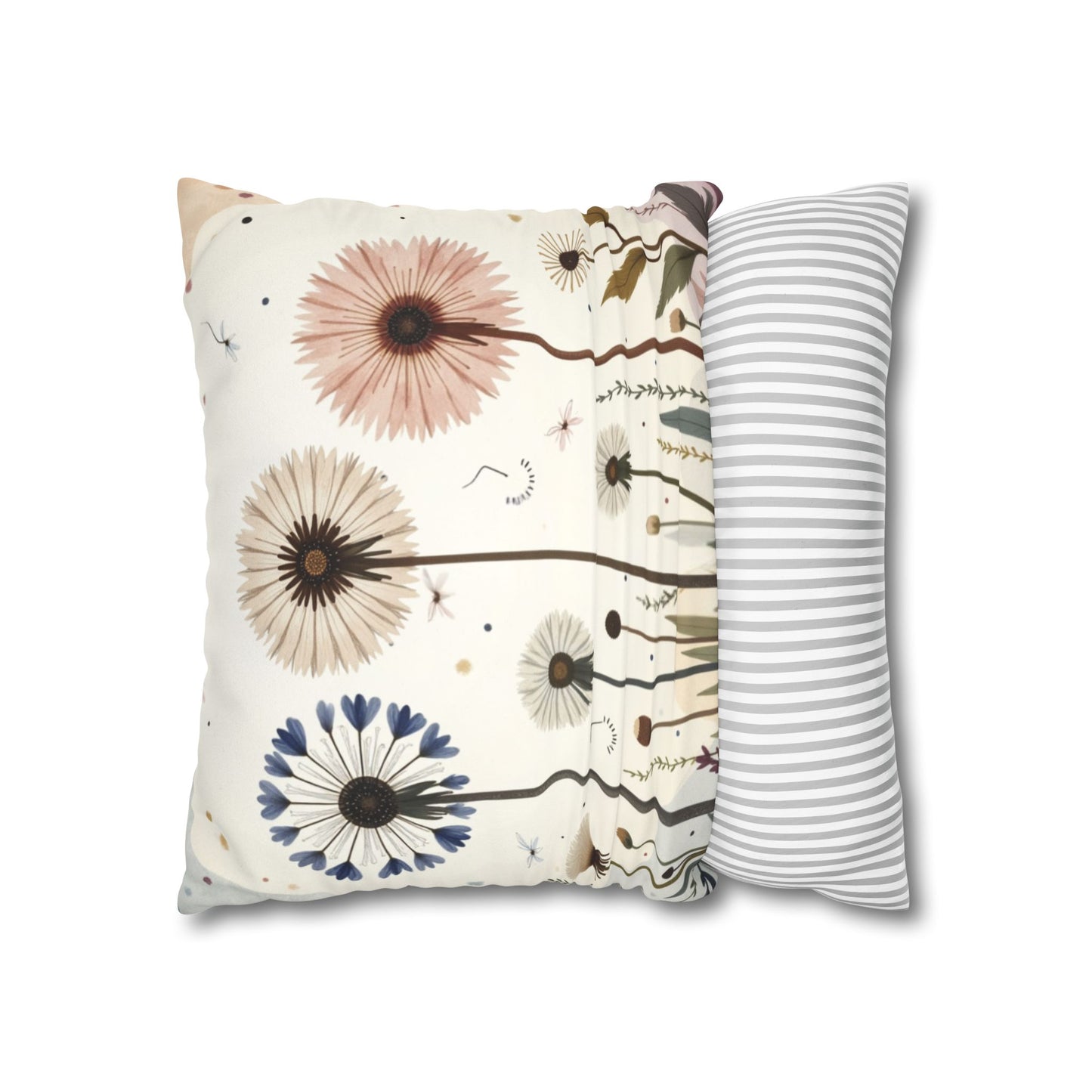 Dandelion Field Pillow Faux Suede Square Pillowcase, Floral Decorative Throw