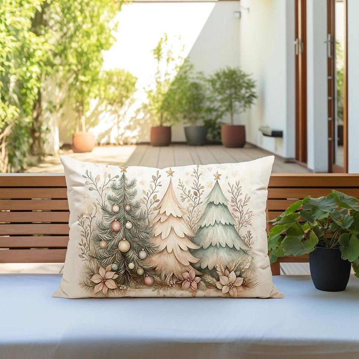 Christmas Lumbar Pillow, Polyester Cushion with Removable Insert and Double-Sided Print