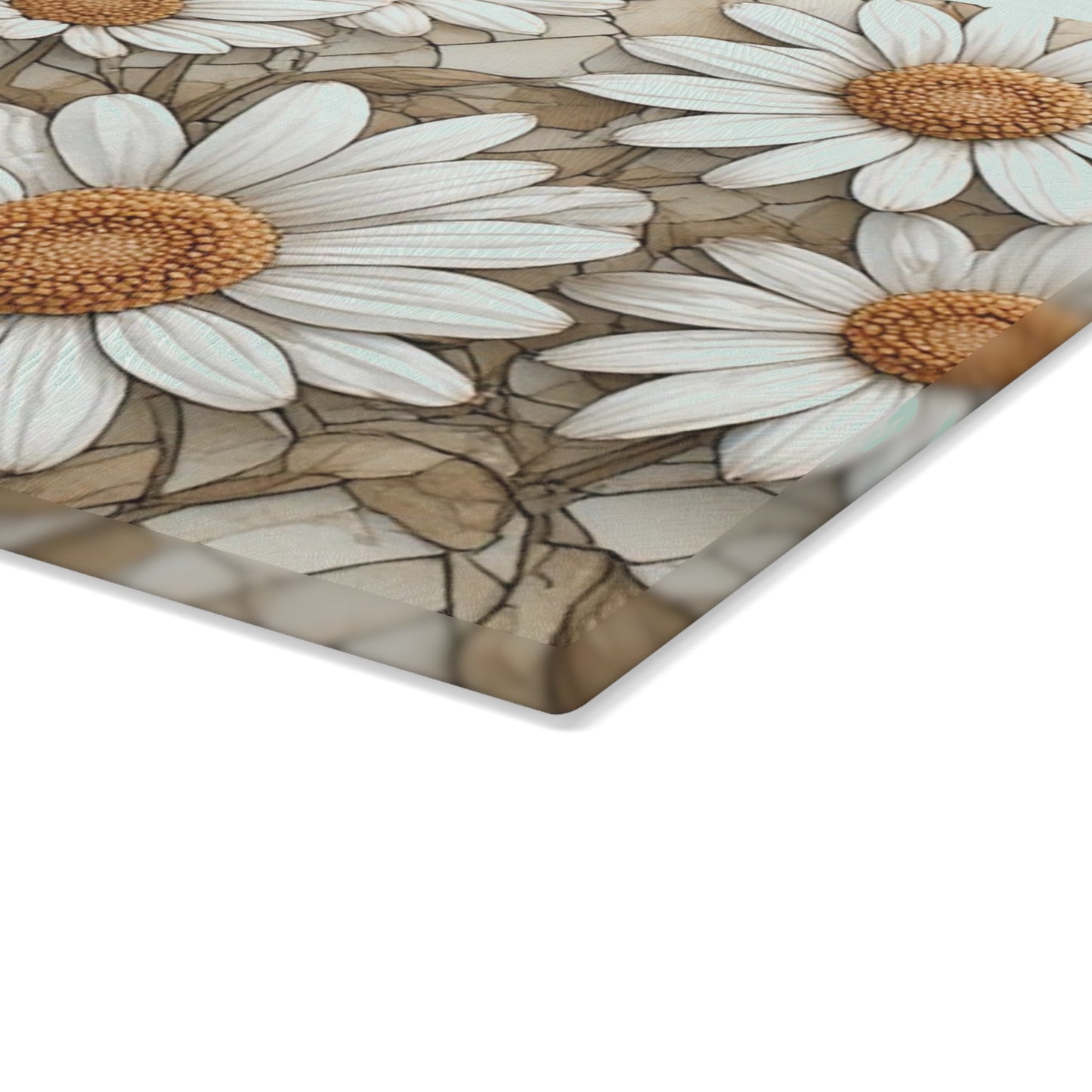 White Daisy Floral Glass Cutting Board, Floral Kitchen Countertop Decor