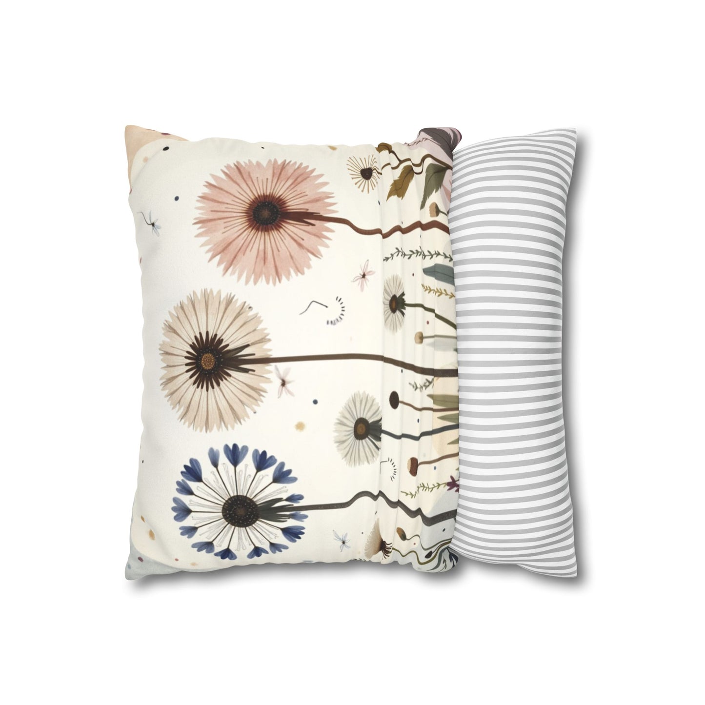 Dandelion Field Pillow Faux Suede Square Pillowcase, Floral Decorative Throw