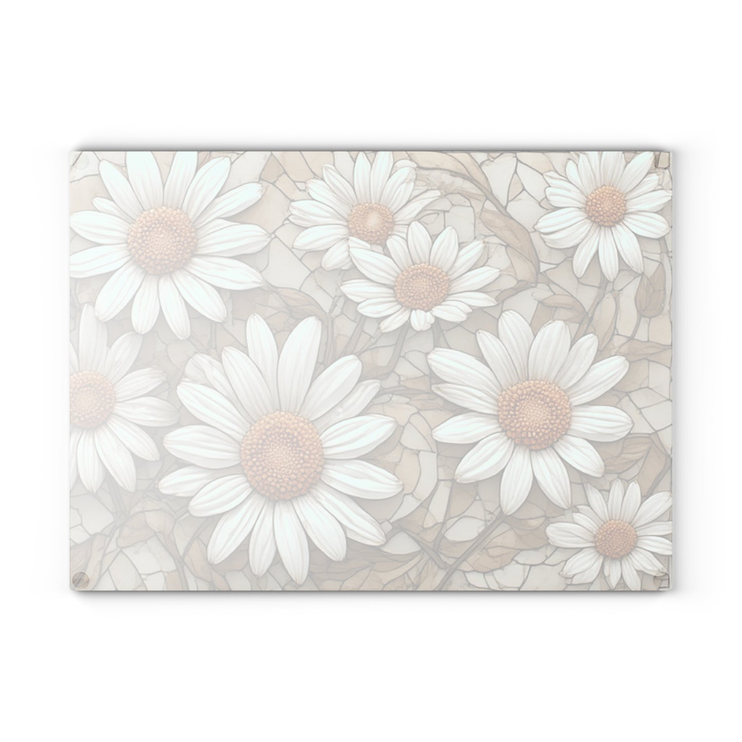 White Daisy Floral Glass Cutting Board, Floral Kitchen Countertop Decor