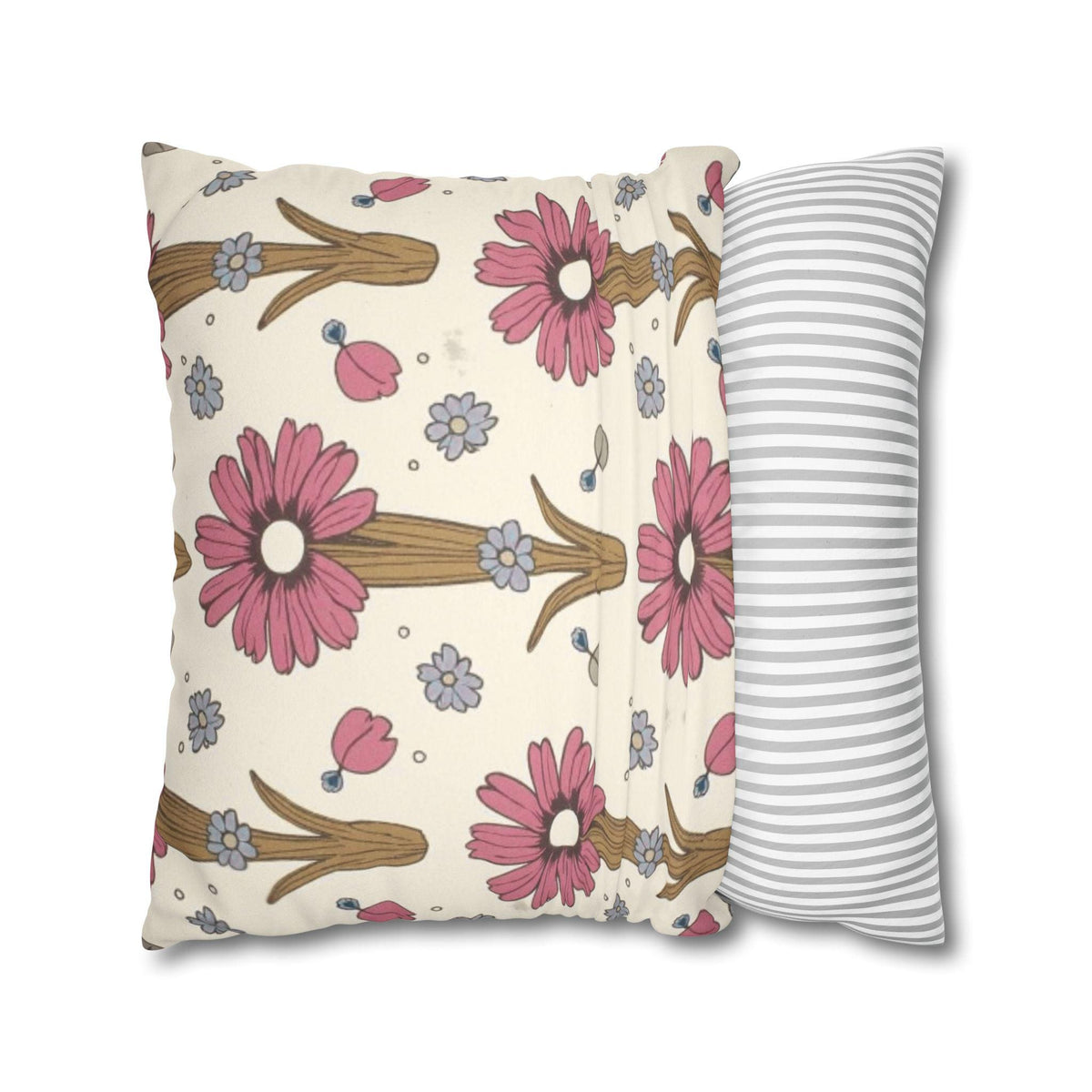 Pink Daisy Floral Faux Suede Square Pillowcase