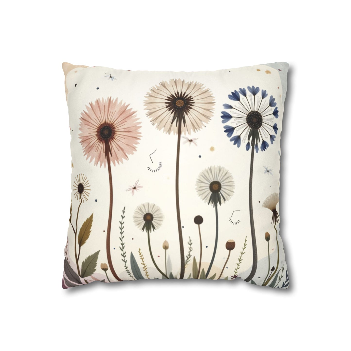 Dandelion Field Pillow Faux Suede Square Pillowcase, Floral Decorative Throw