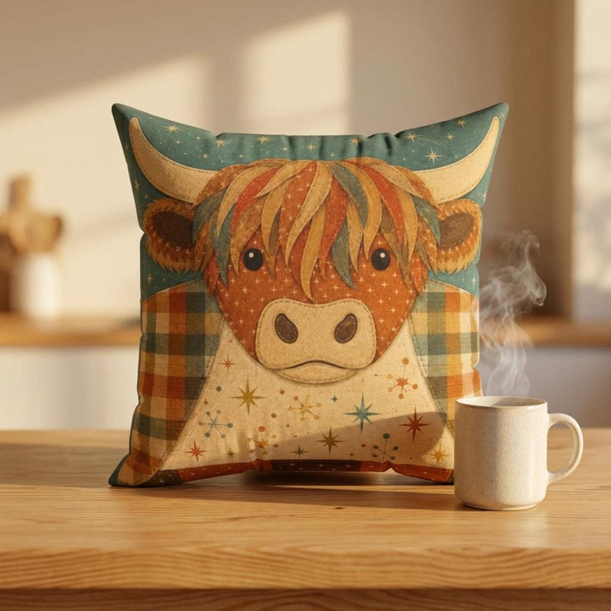Cow Pillow, 100% Faux Suede Cover with Double-Sided Highland Artwork
