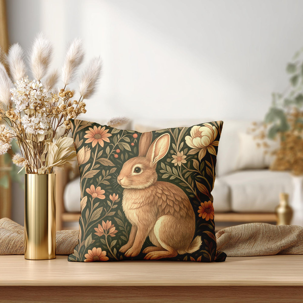 Faux Suede Bunny Pillow Cover, Double-Sided Print with Polyester Insert
