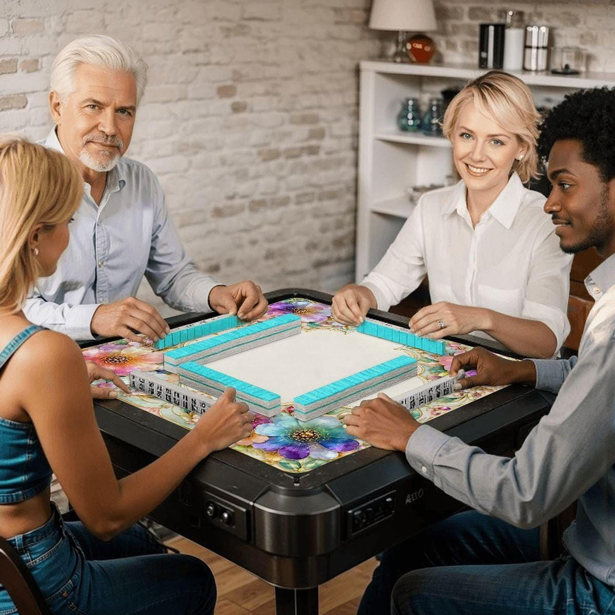 Floral American Mahjong Mat, 33" x 33" Polyester Game Surface