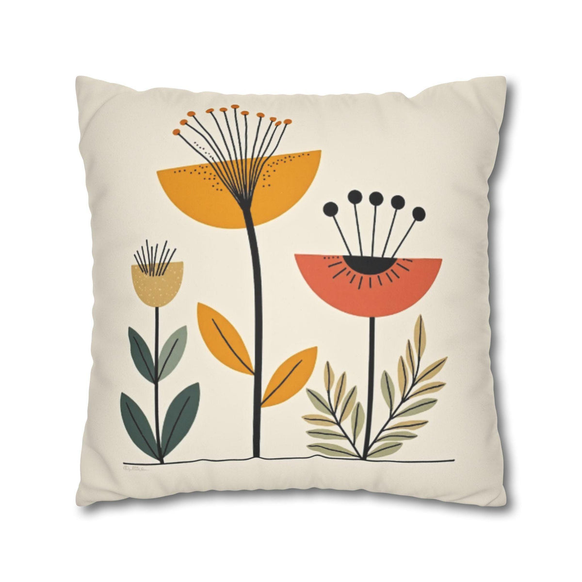 Retro Dandelion Floral Mid Century Boho Throw Pillowcase
