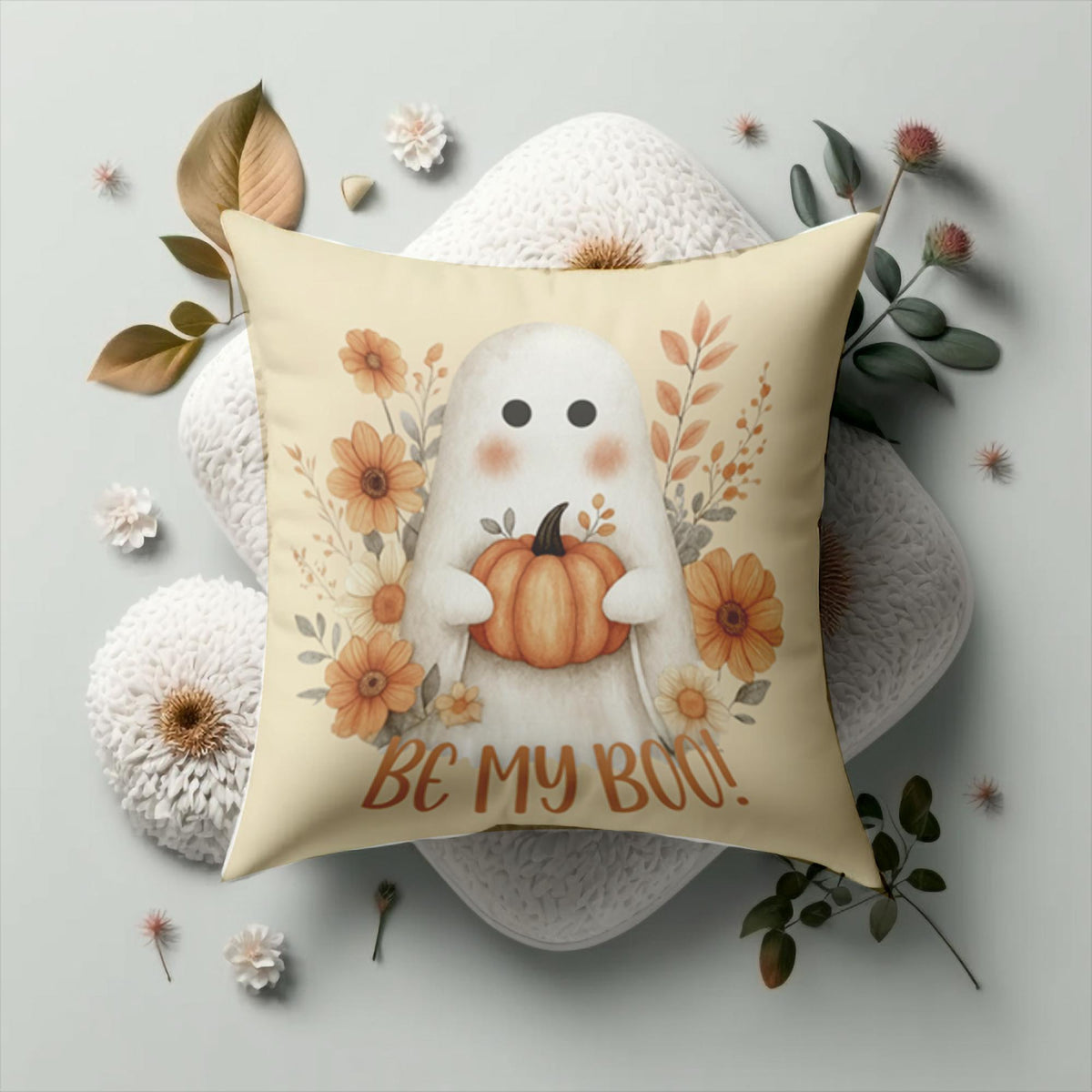 Halloween Pillowcase, Ghost Pumpkin Faux Suede Fall Pillow Cover, Double-Sided Print