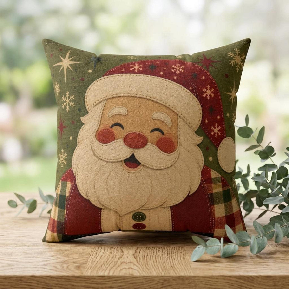 Vintage Santa Pillow, Double-Sided Faux Suede Cover, Four Sizes