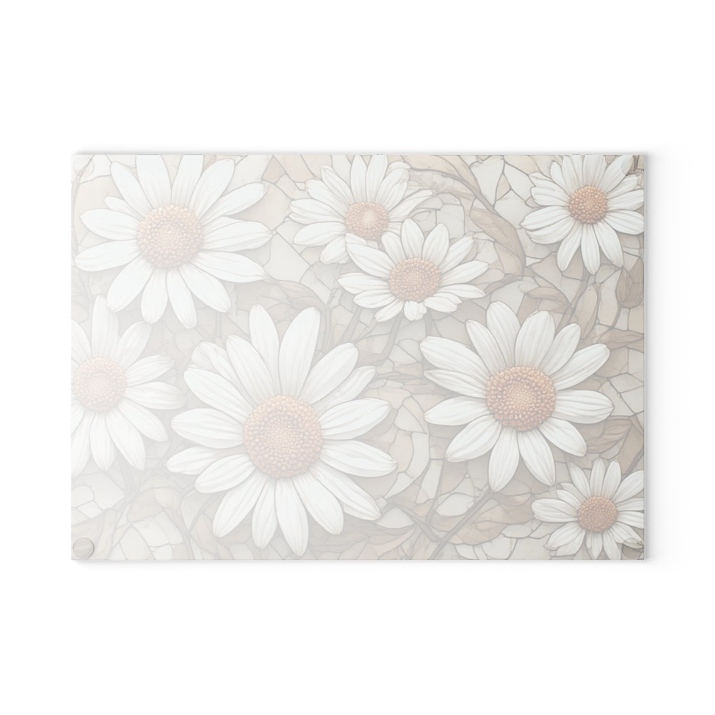 White Daisy Floral Glass Cutting Board, Floral Kitchen Countertop Decor