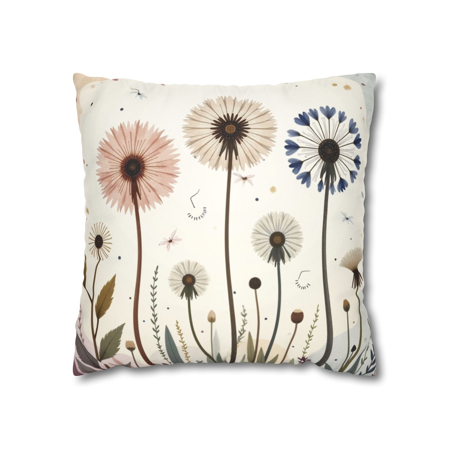 Dandelion Field Pillow Faux Suede Square Pillowcase, Floral Decorative Throw