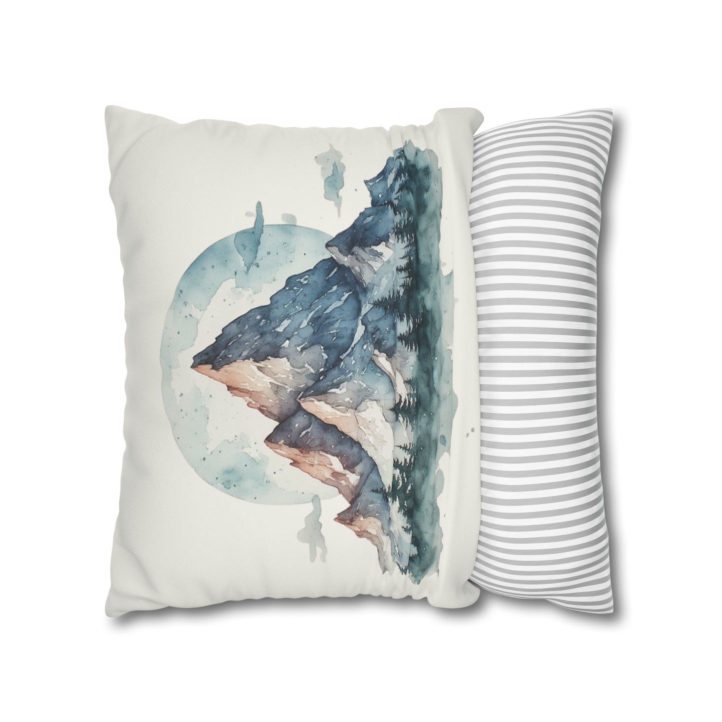Watercolor Mountain Landscape Faux Suede Square Pillowcase | Mountain Print Pillow
