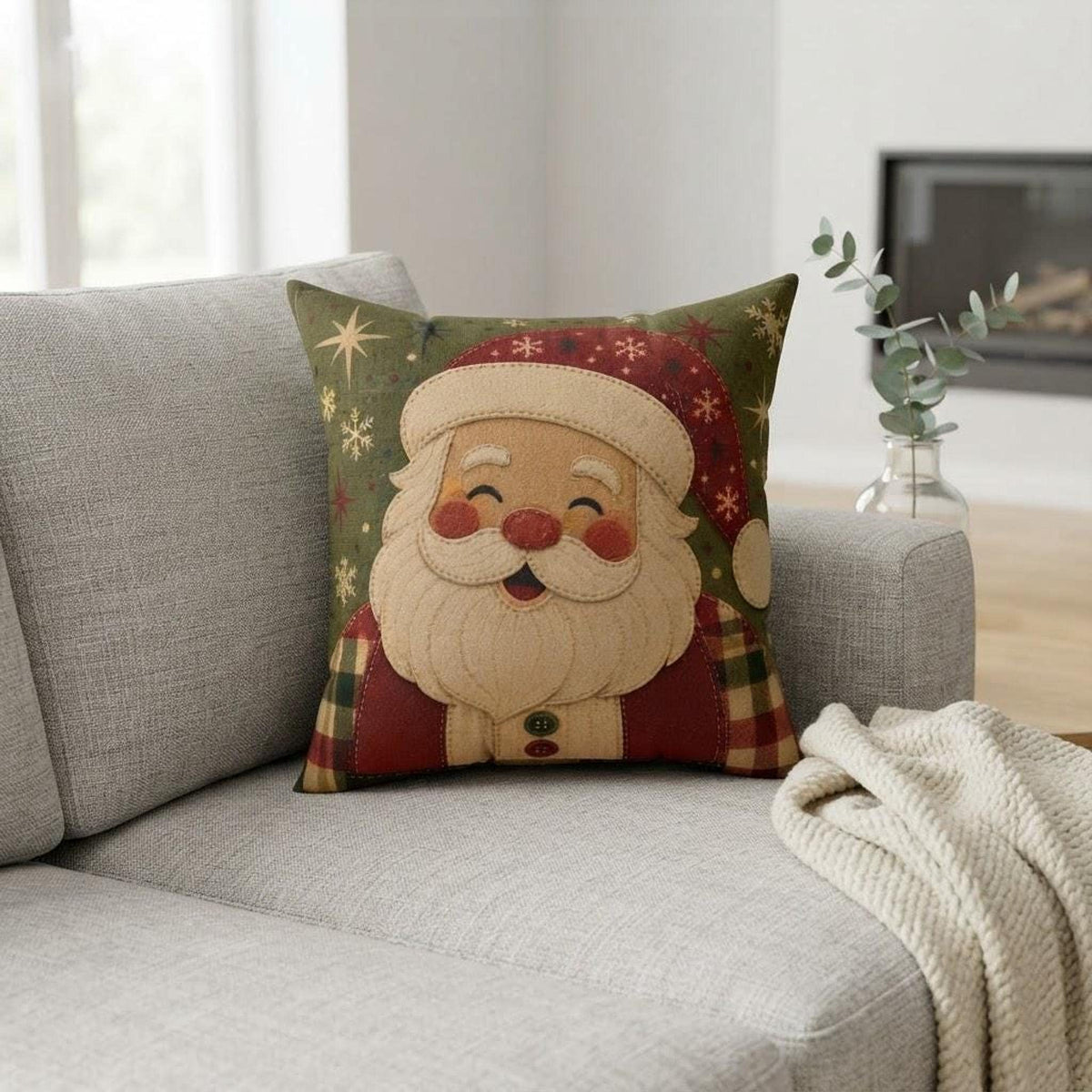 Vintage Santa Pillow, Double-Sided Faux Suede Cover, Four Sizes