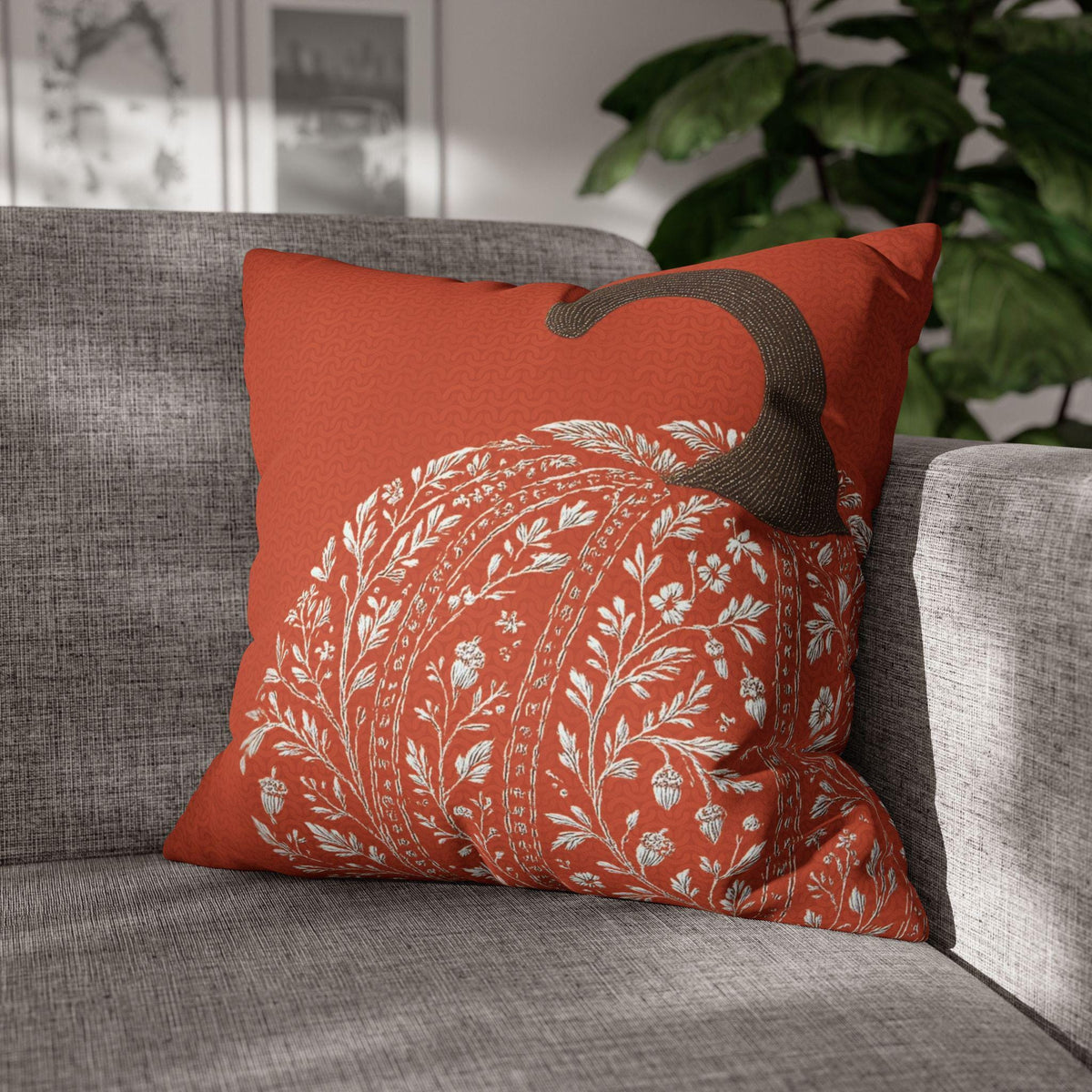 Autumn Pumpkin Square Pillowcase, Faux Suede Double-Sided Print with Concealed Zipper