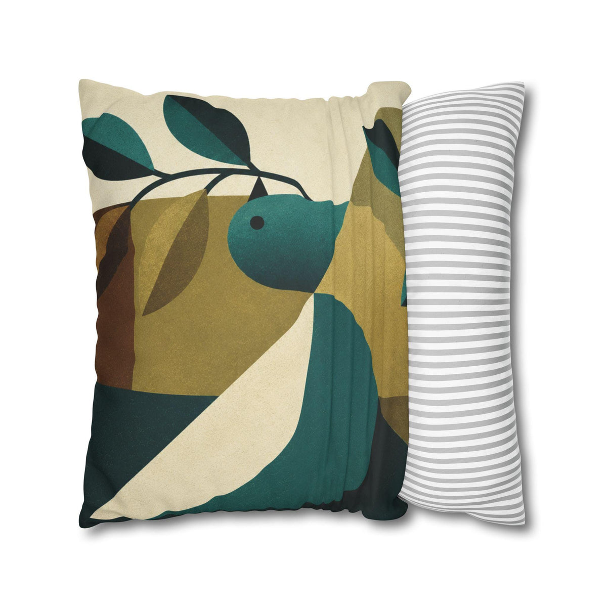 Mid-Century Bird Pattern Faux Suede Square Pillowcase