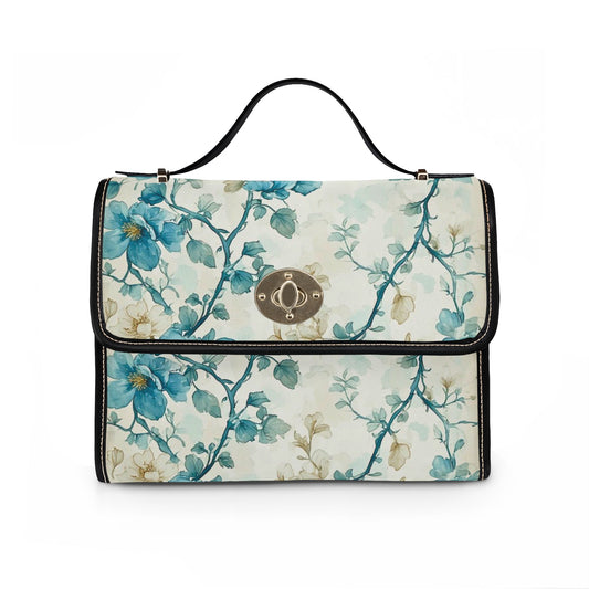 Blue Floral Branches Waterproof Canvas Bag | Floral Handbag