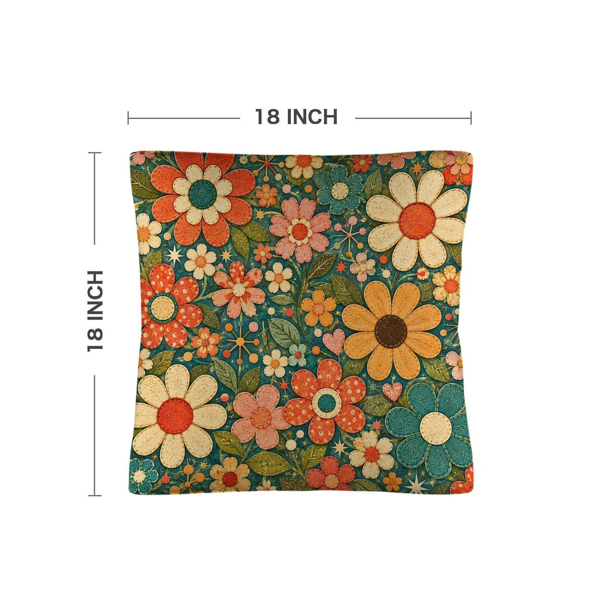 Retro Flower Pillow, 18x18 100% Polyester Faux Linen with Insert