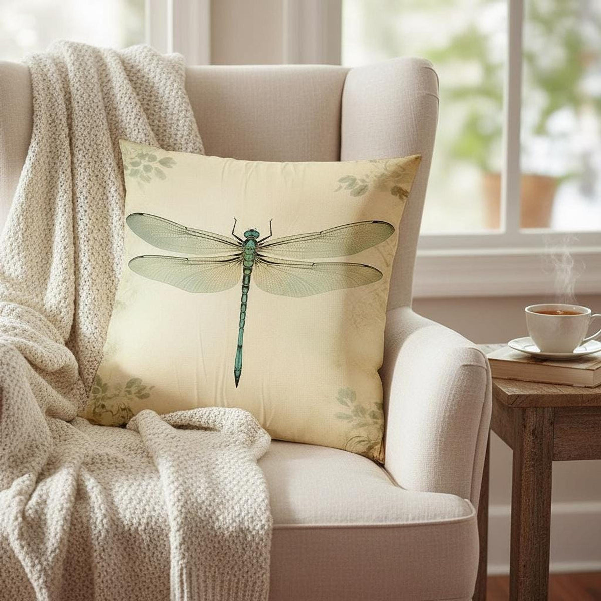 Dragonfly Pillow Cover with Soft Print, Double-Sided Decor