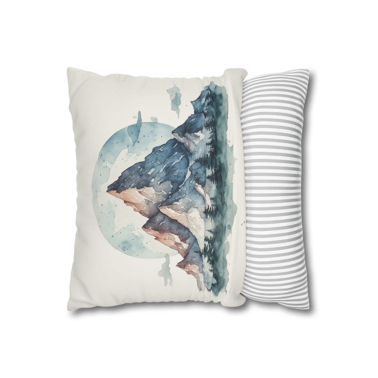 Watercolor Mountain Landscape Faux Suede Square Pillowcase | Mountain Print Pillow