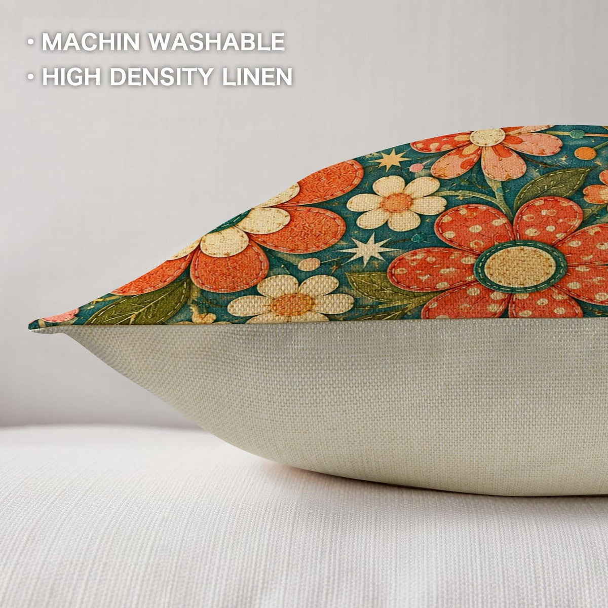 Retro Flower Pillow, 18x18 100% Polyester Faux Linen with Insert