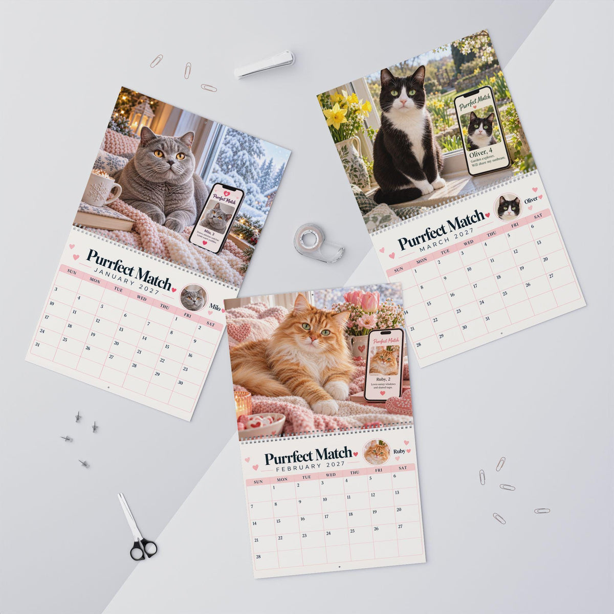 Purrfect Match Wall Calendar | 2027 Cat Photos, Monthly Planner