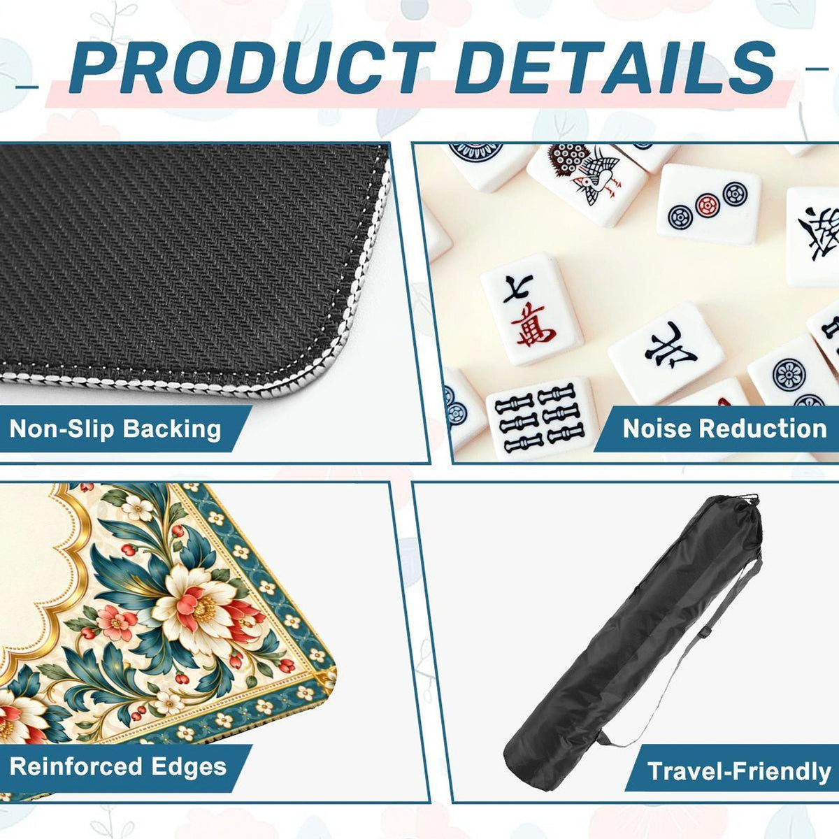 Gilded Garden American Mahjong Mat, Floral Polyester Surface With Rubber Backing