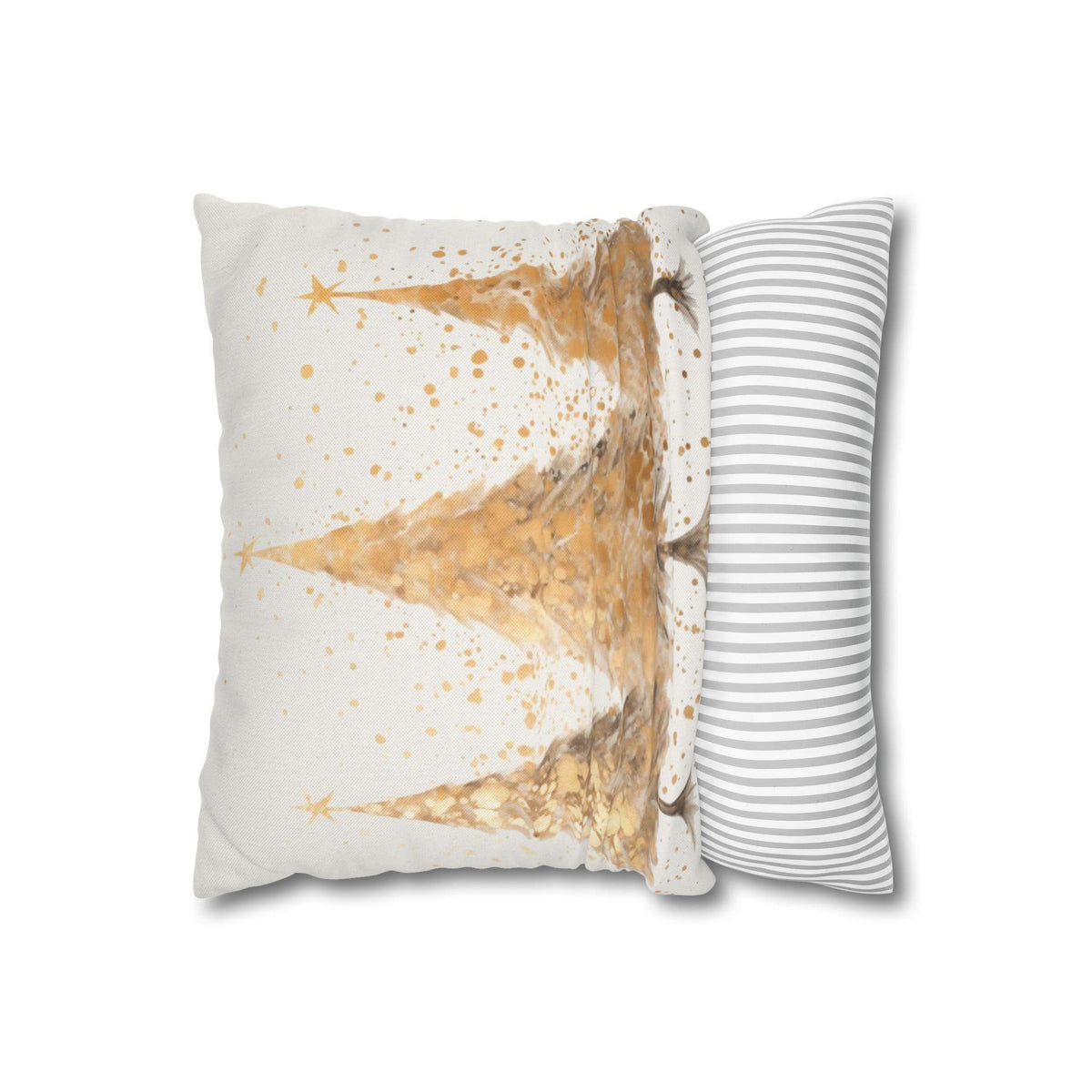 Christmas Pillowcase, Gold Tree Polyester Cover with Concealed Zipper