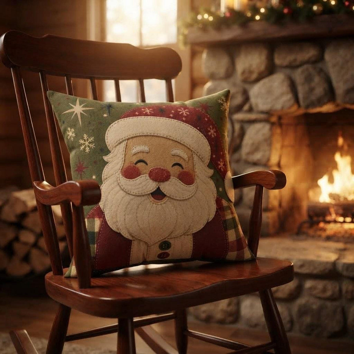 Vintage Santa Pillow, Double-Sided Faux Suede Cover, Four Sizes