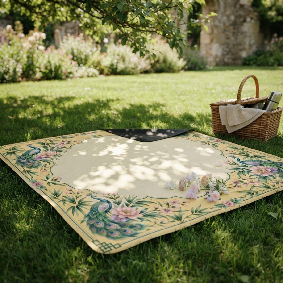 Yellow Peacock Mahjong Mat 33"x33" (Ship Rolled up)