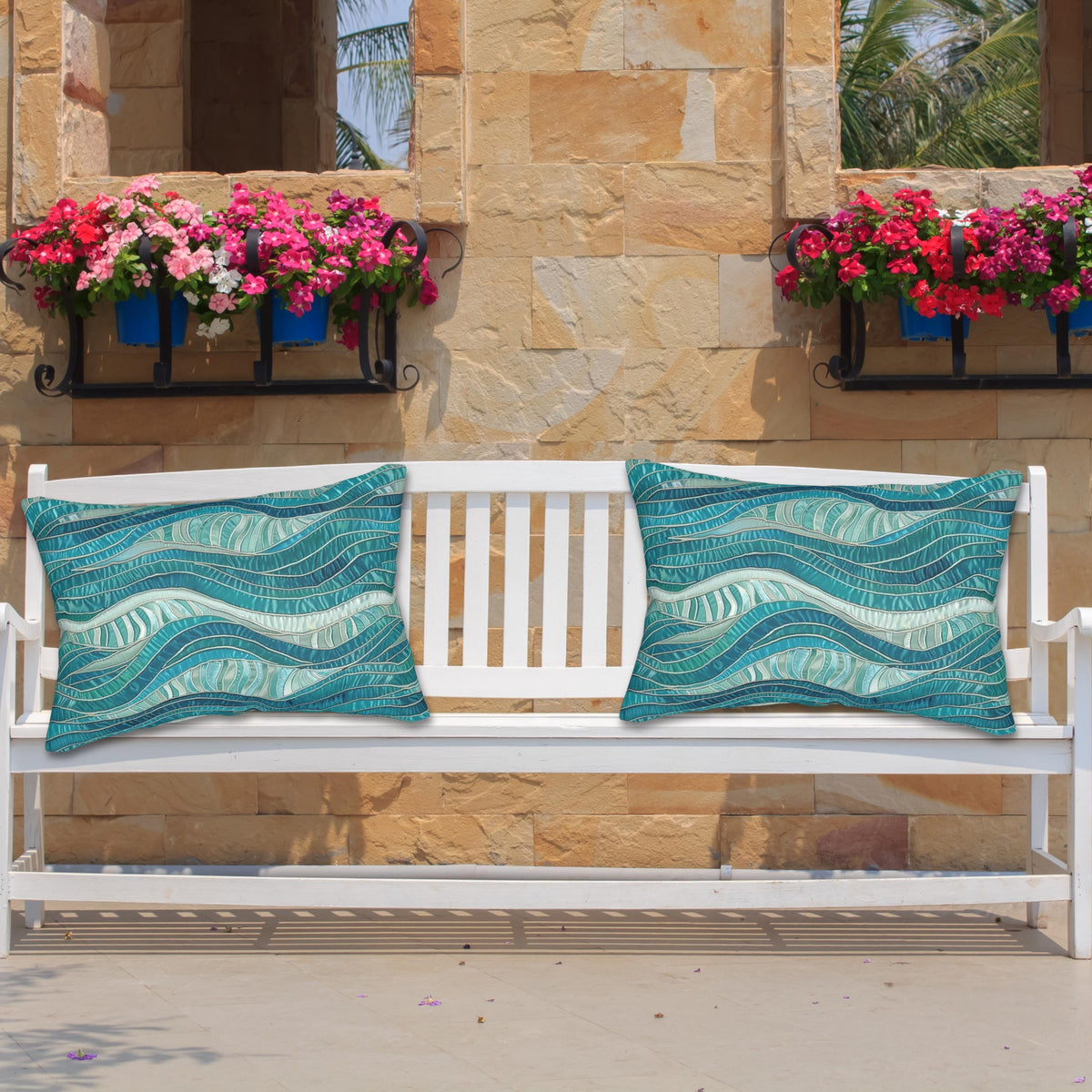 Oceaninspired Wavy Blue Lumbar Pillow, 20 x 14 Inch 100% Polyester Cover, Double-Sided Print