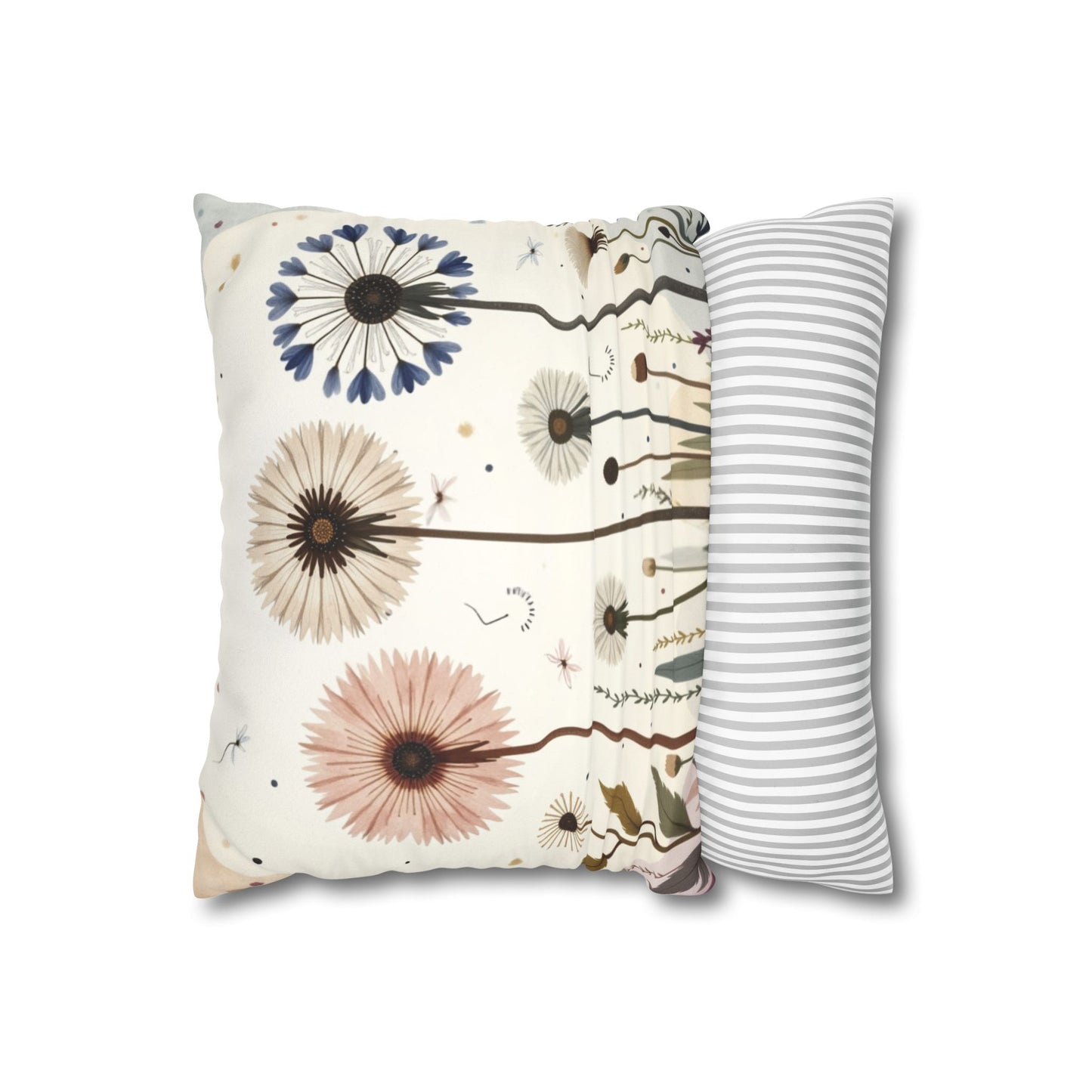 Dandelion Field Pillow Faux Suede Square Pillowcase, Floral Decorative Throw