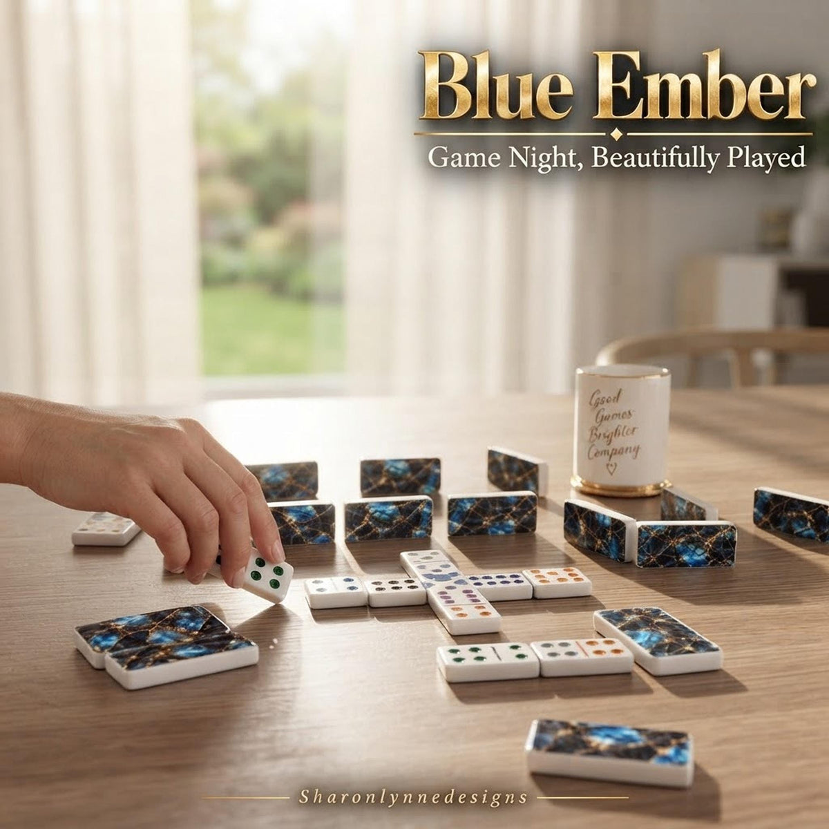Blue Acrylic Double 12 Dominoes Set, Mexican Train Game with Storage Box