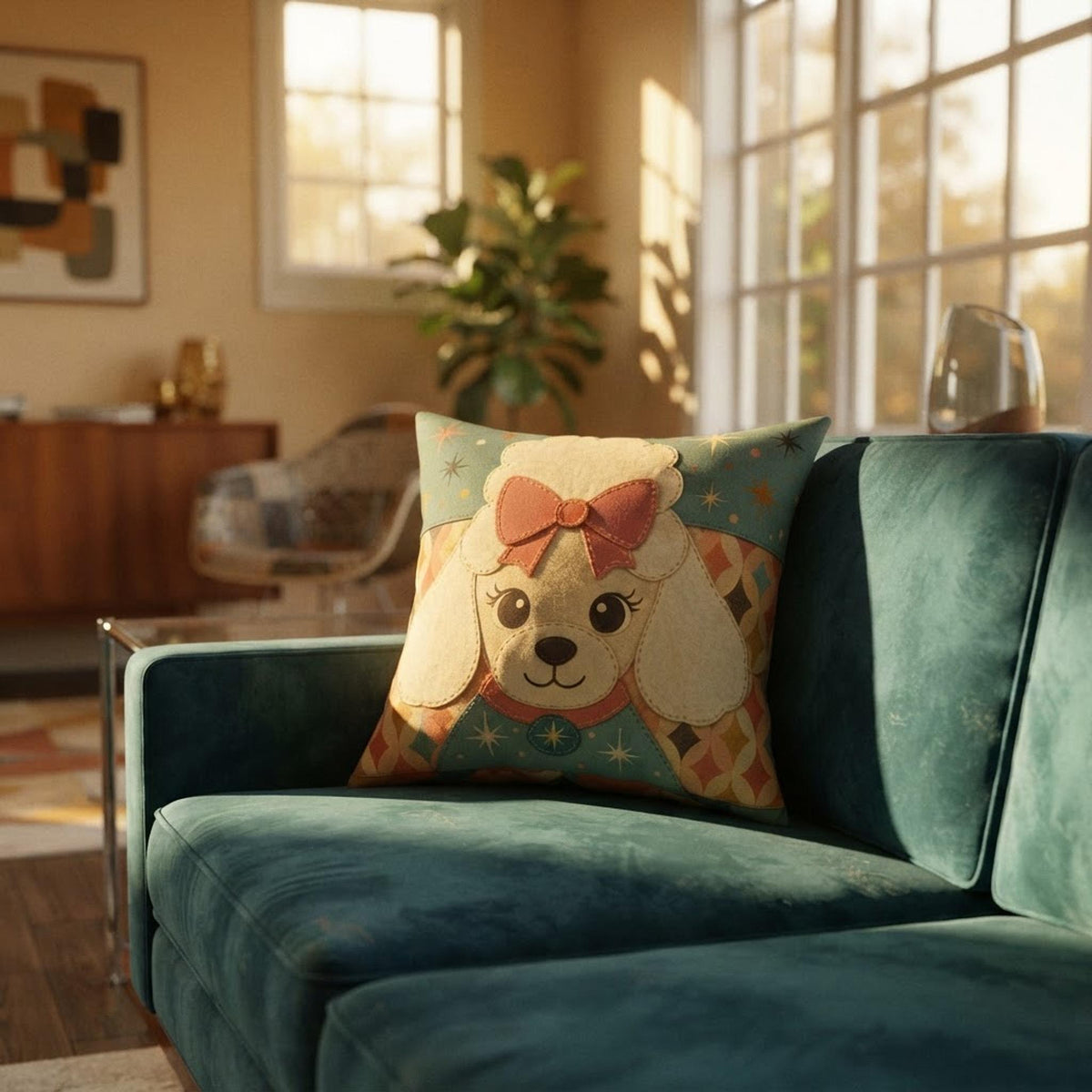 Dog Face Pillow, Faux Suede Double-Sided Square Poodle Design With Recycled Polyester Insert