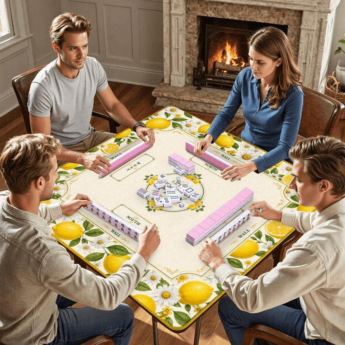Lemon Mahjong Mat | Vibrant Floral Game Board, Durable Polyester Surface