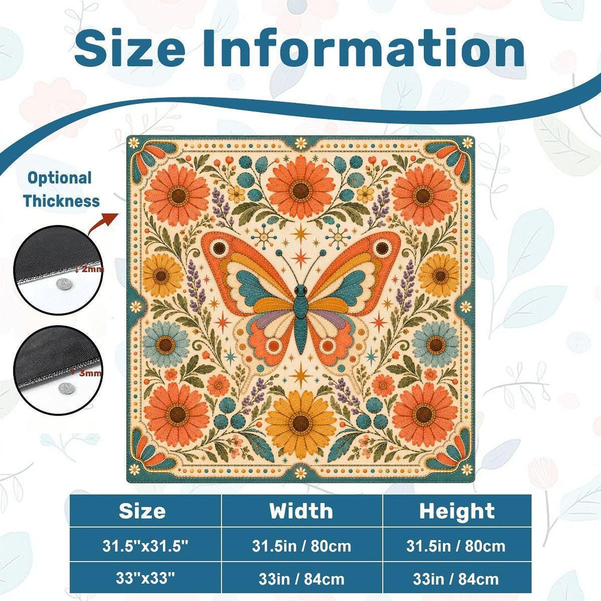 Retro Butterfly Mahjong Mat, Floral Polyester Surface, Non-Slip Rubber Backing