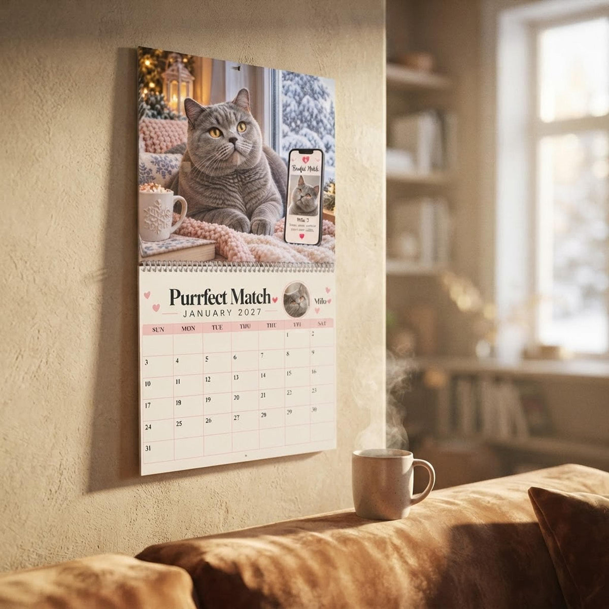 Purrfect Match Wall Calendar | 2027 Cat Photos, Monthly Planner