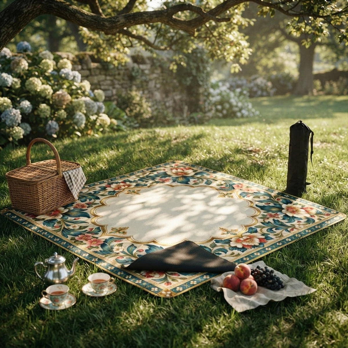 Gilded Garden American Mahjong Mat, Floral Polyester Surface With Rubber Backing