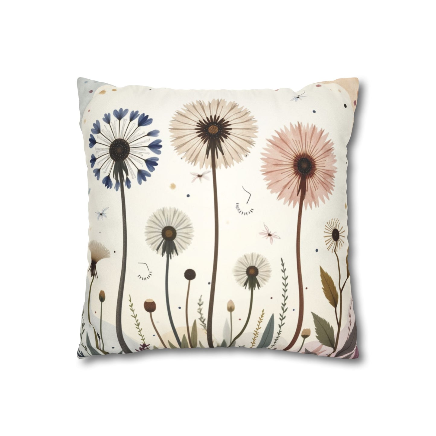 Dandelion Field Pillow Faux Suede Square Pillowcase, Floral Decorative Throw