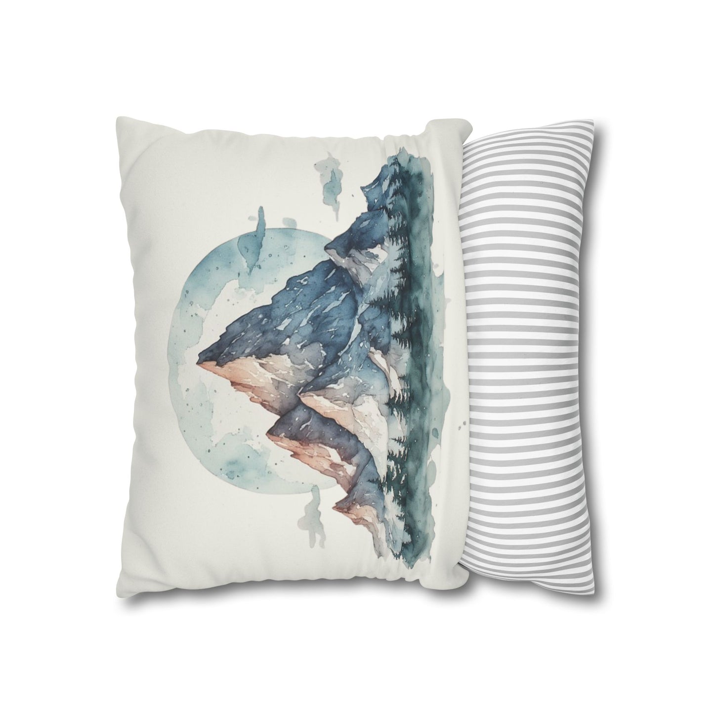 Watercolor Mountain Landscape Faux Suede Square Pillowcase | Mountain Print Pillow