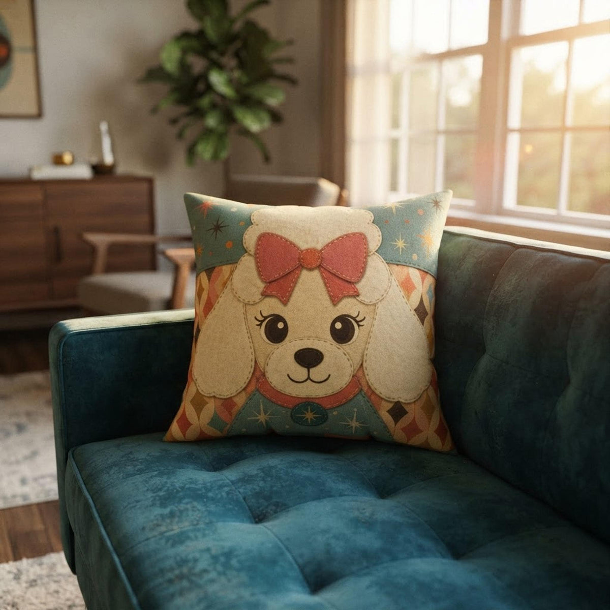 Dog Face Pillow, Faux Suede Double-Sided Square Poodle Design With Recycled Polyester Insert