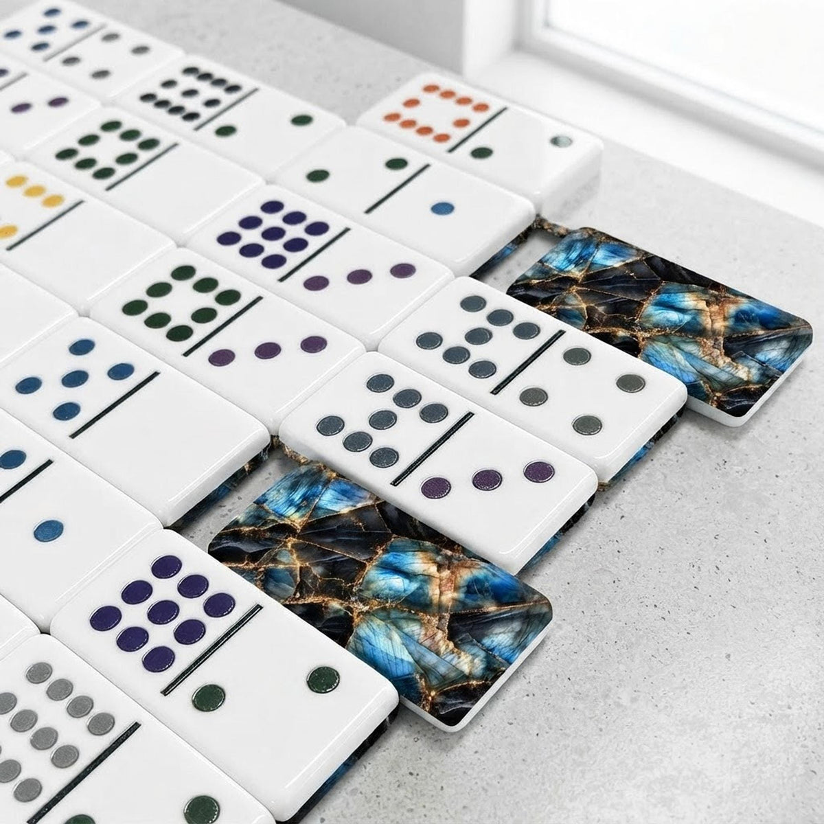 Blue Acrylic Double 12 Dominoes Set, Mexican Train Game with Storage Box