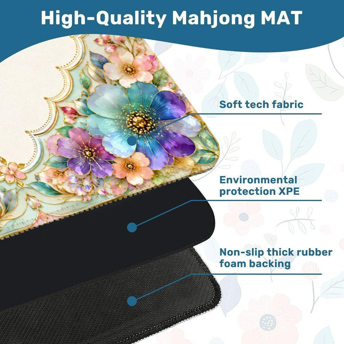 Floral American Mahjong Mat, 33" x 33" Polyester Game Surface