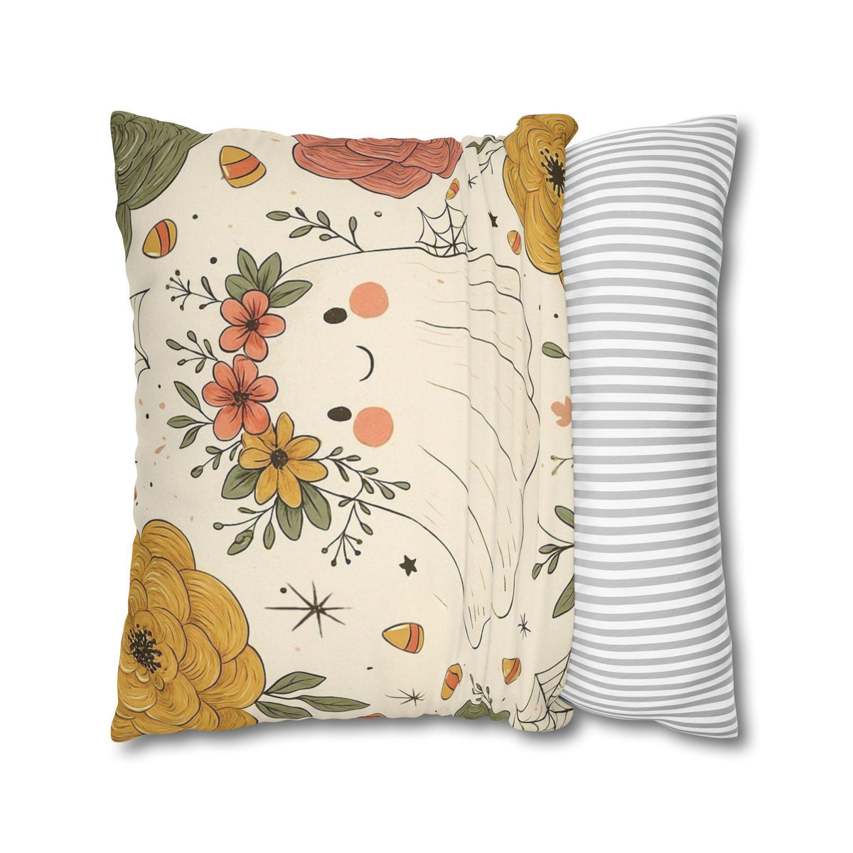 Ghost Halloween Pillowcase: Faux Suede Square Throw Pillow for Cozy Fall Home Decor