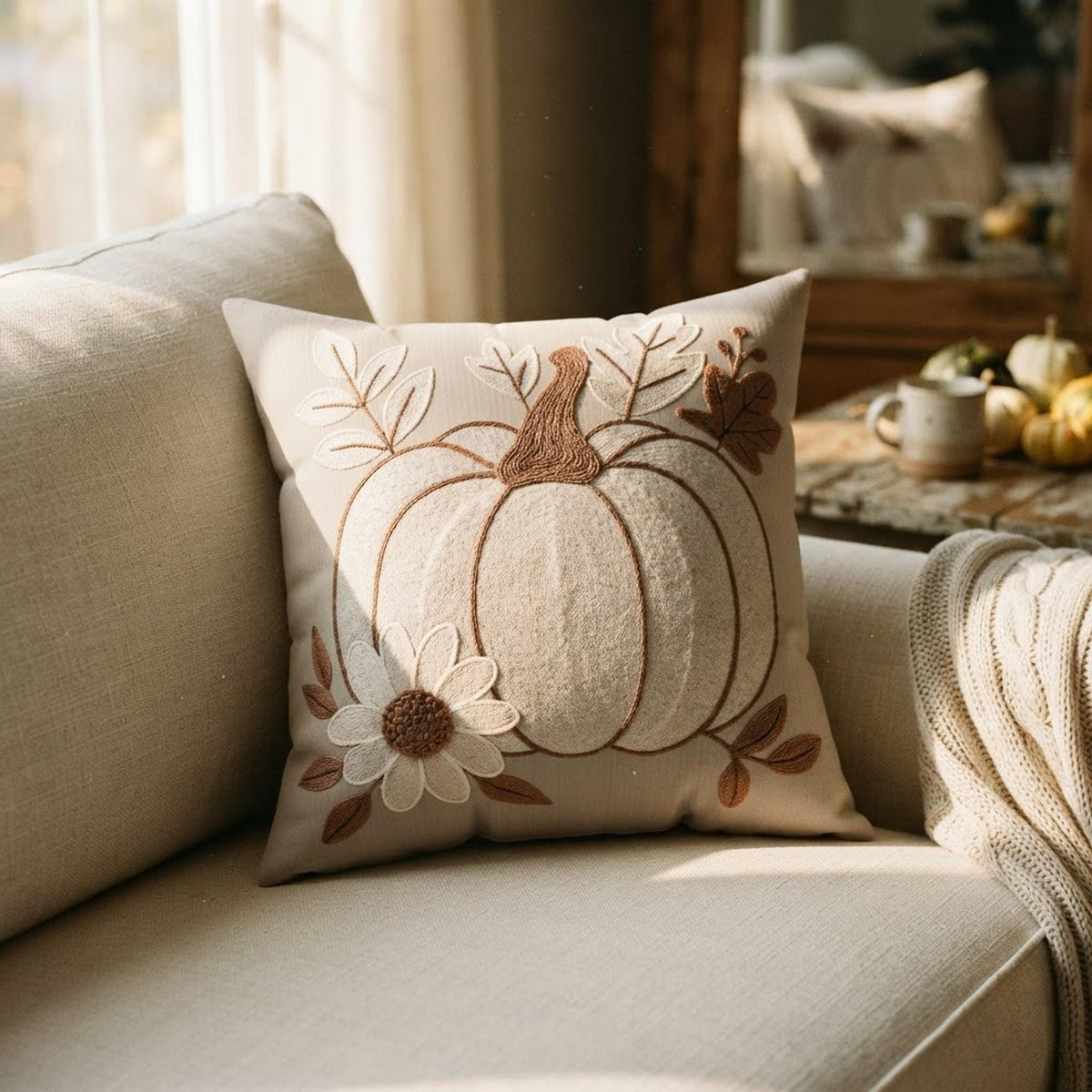 Zippered Washable Pumpkin Pillow, Faux Suede Double-Sided Print with Concealed Closure