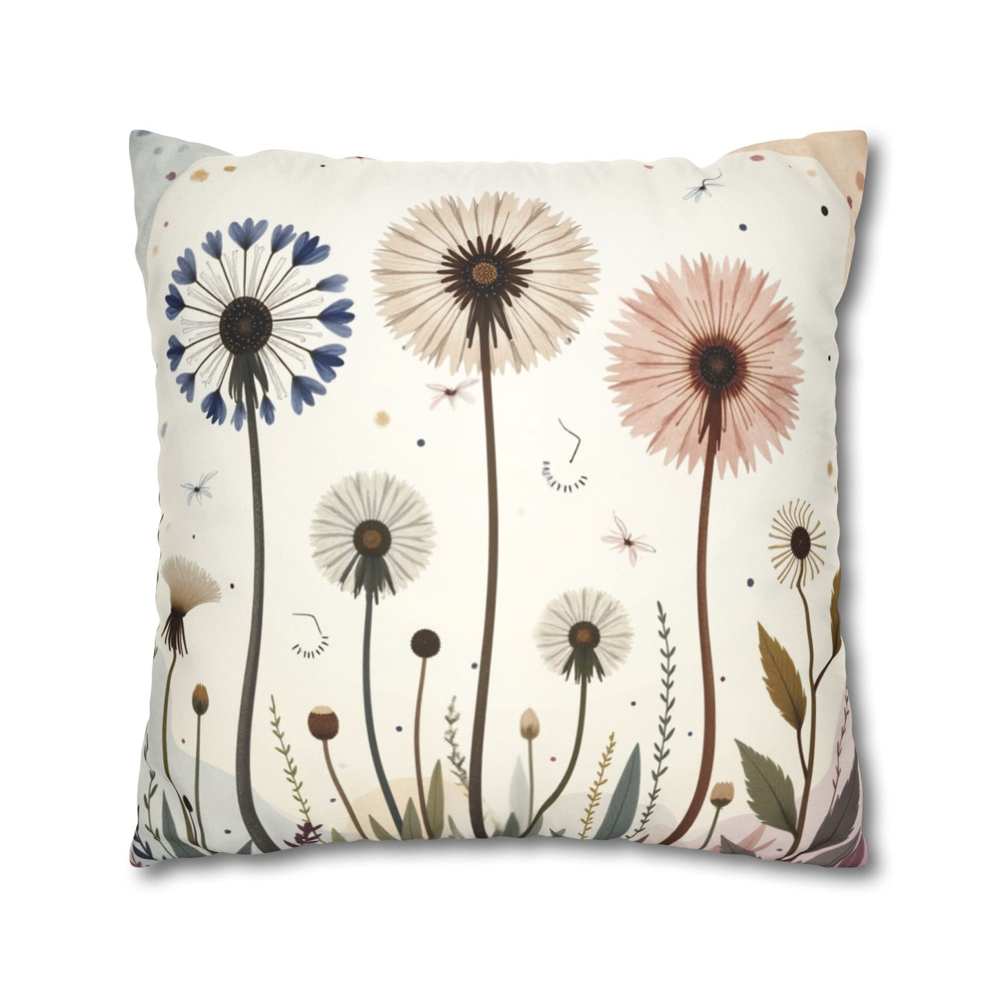 Dandelion Field Pillow Faux Suede Square Pillowcase, Floral Decorative Throw