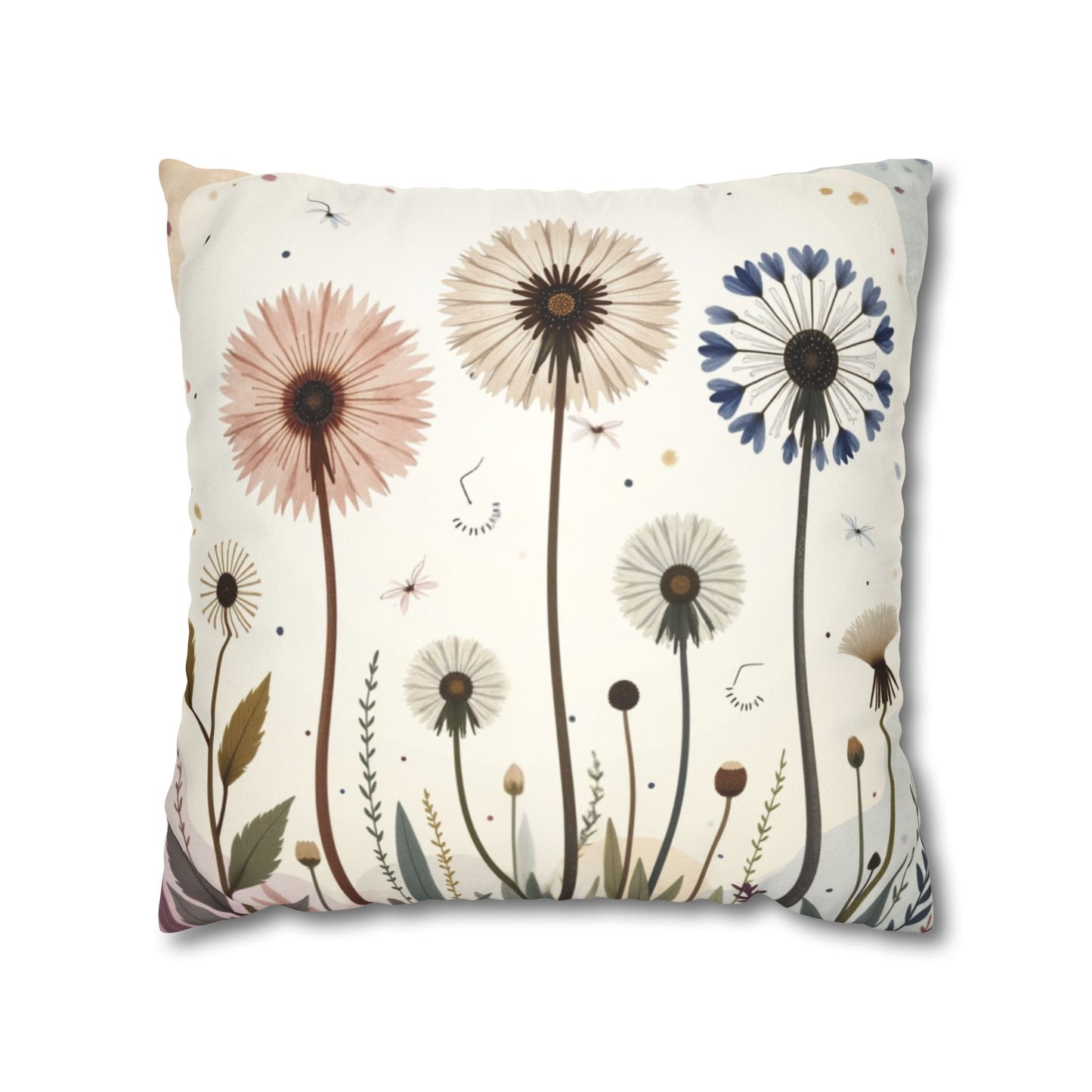 Dandelion Field Pillow Faux Suede Square Pillowcase, Floral Decorative Throw