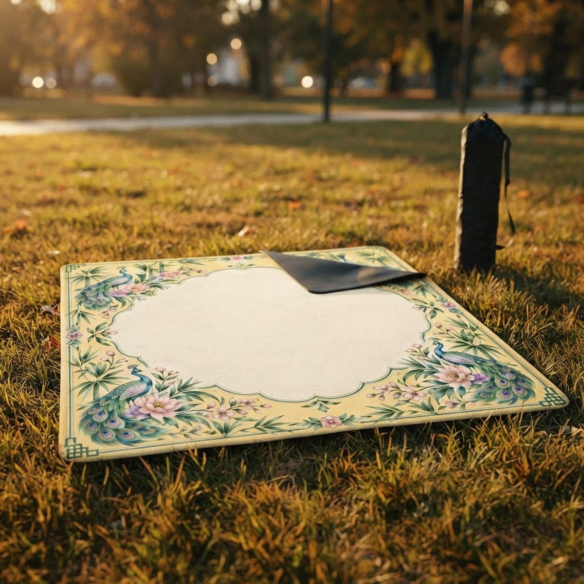 Yellow Peacock Mahjong Mat 33"x33" (Ship Rolled up)