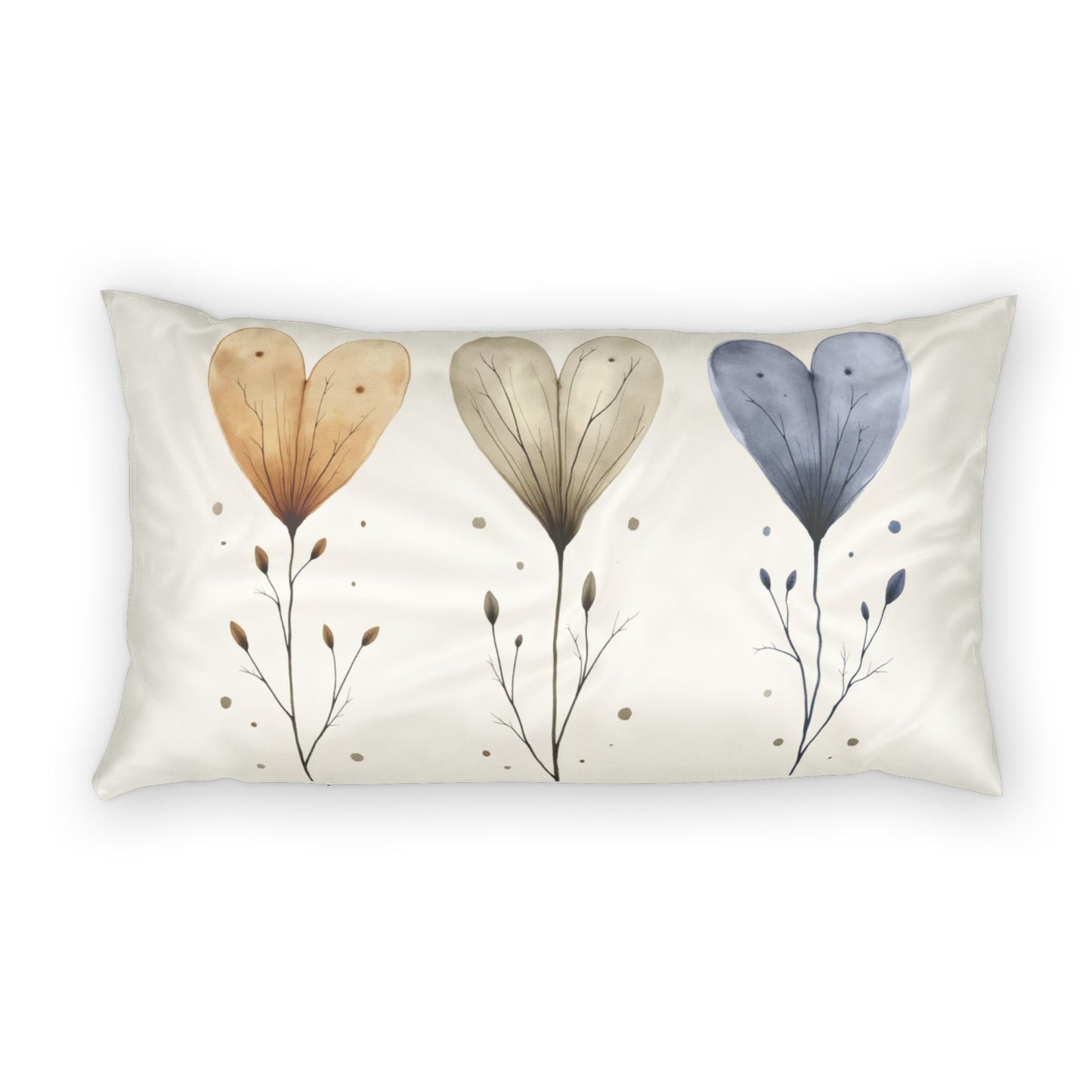 Watercolor Heart Flowers Cotton Pillow Sham | Floral Botanical Accent Pillowcase